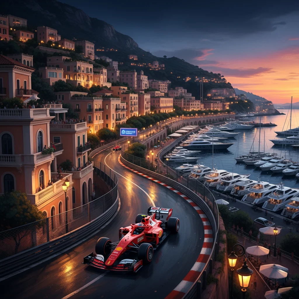 best f1 circuits monaco harbour street circuit dusk formula 1 poster