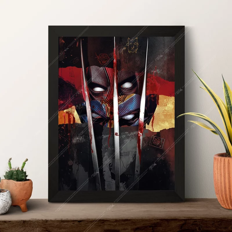 deadpool wolverine claw slash mixed media grunge marvel poster