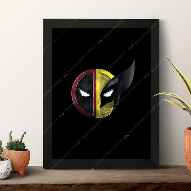 deadpool wolverine split mask minimalist marvel poster