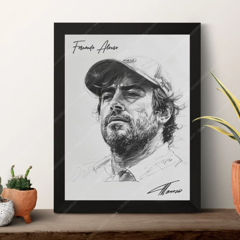 fernando-alonso-pencil sketch portrait signature f1 legend fine art poster