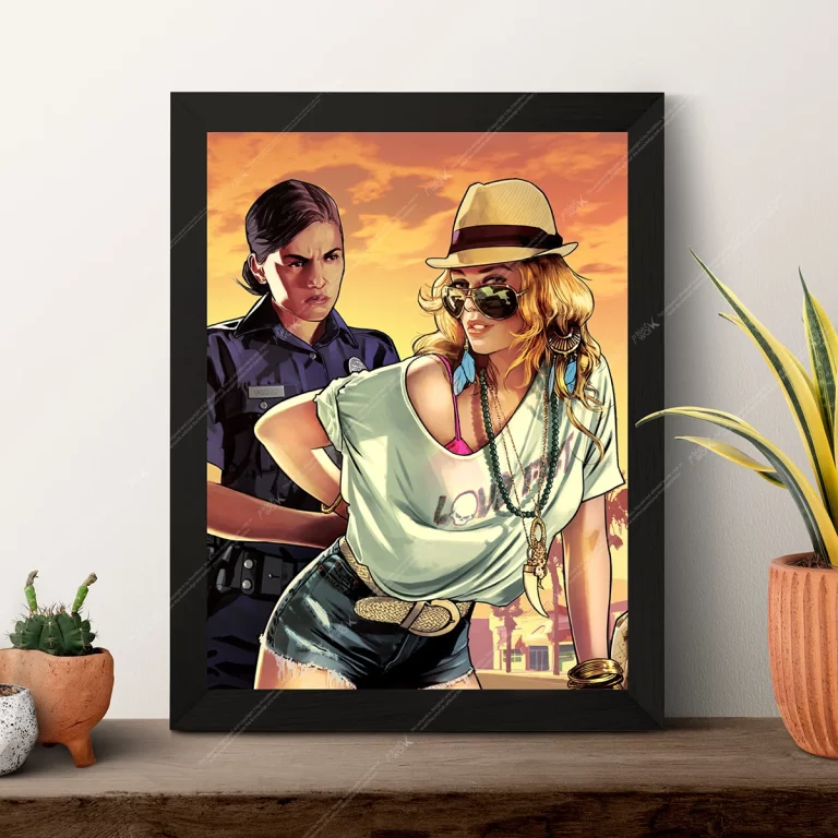 gta v los santos arrest rockstar art style gaming poster