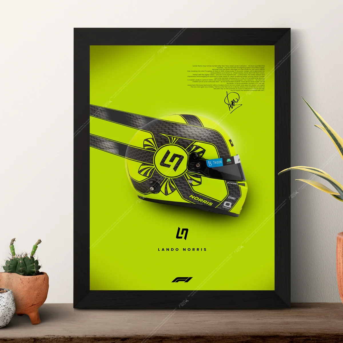 lando norris mclaren ln helmet biography signature f1 poster
