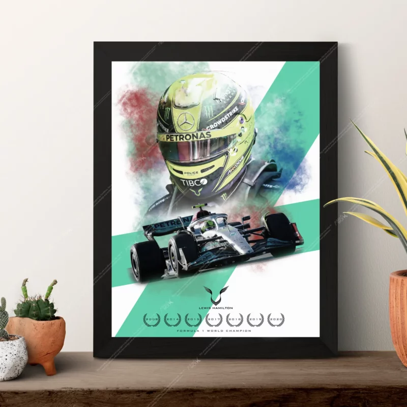 lewis hamilton mercedes seven time world champion helmet car f1 legend poster