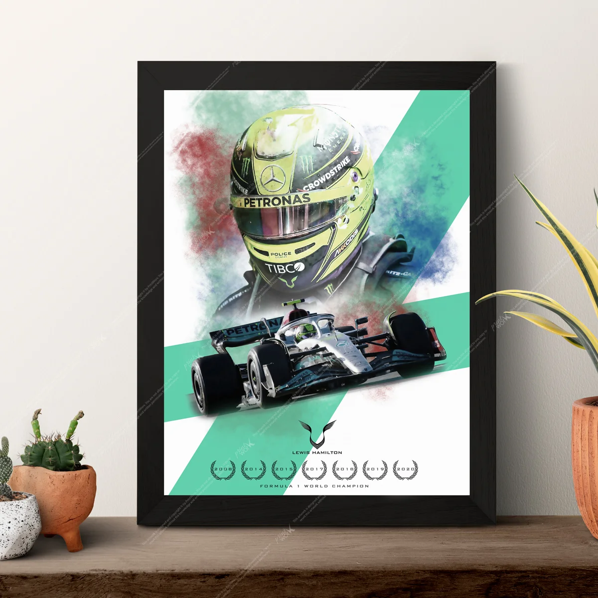 lewis hamilton mercedes seven time world champion helmet car f1 legend poster