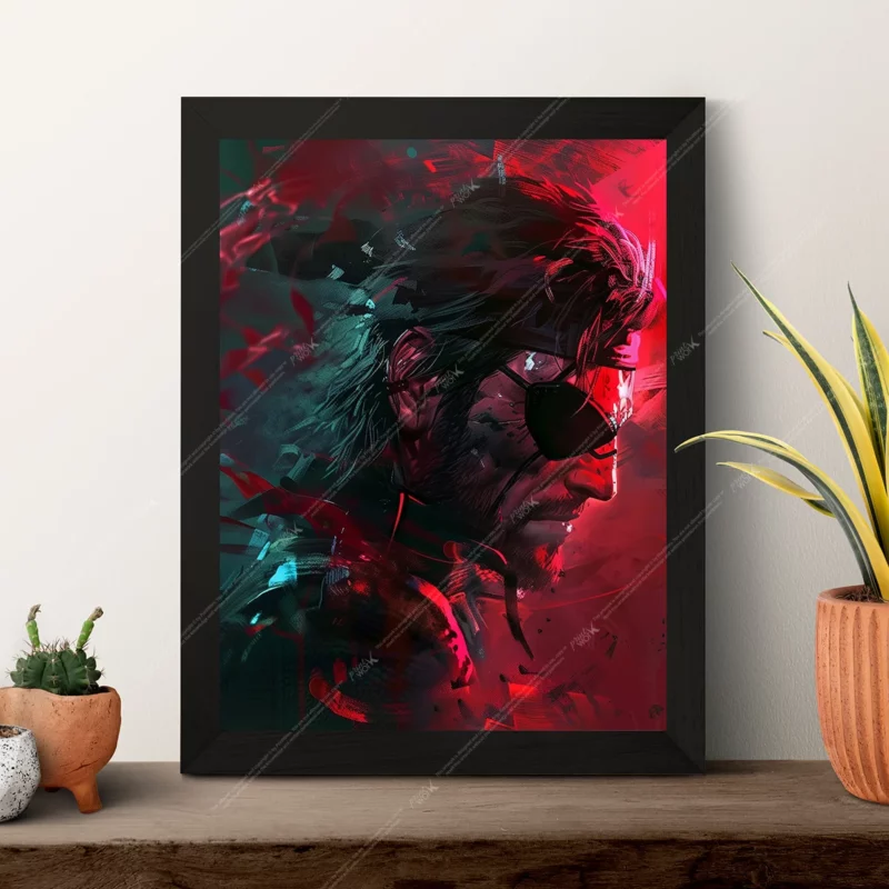 metal gear solid v big boss neon glitch abstract gaming poster