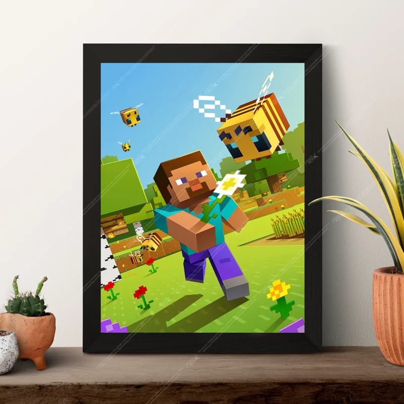 minecraft steve bees flower meadow blocky adventure poster