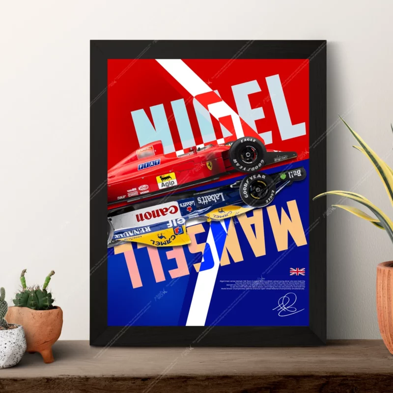 nigel mansell ferrari williams split design british world champion f1 legend poster