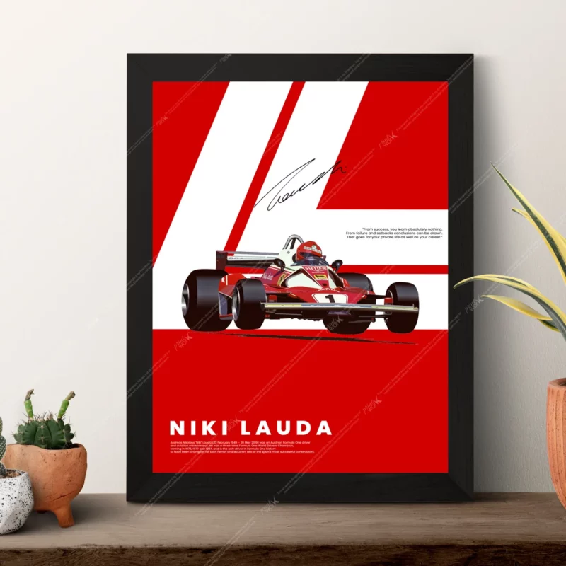 niki-lauda-ferrari-312t-austrian-flag-signature world champion f1 legend poster