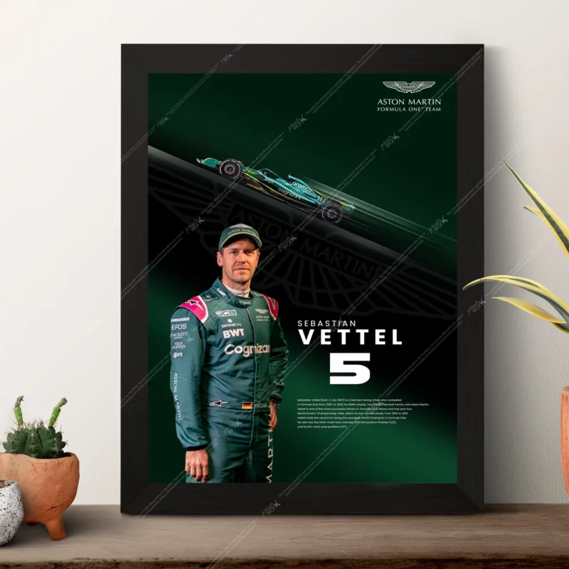 sebastian vettel aston martin number 5 four time world champion f1 poster