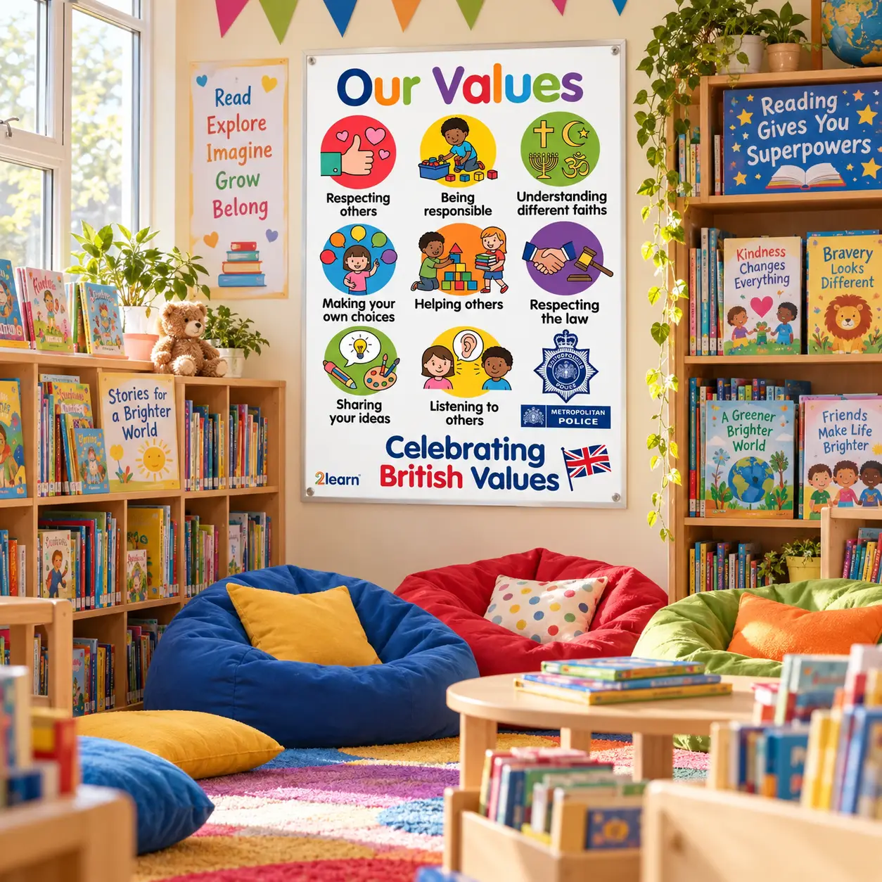 british values poster school library reading area
