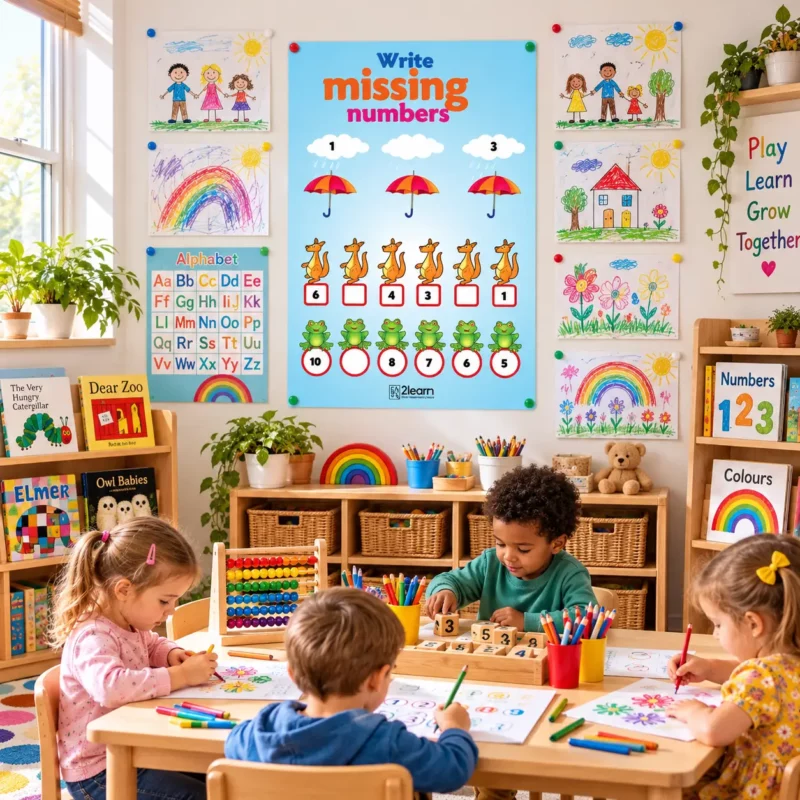 write missing numbers poster nursery classroom display